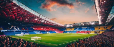 Illustration generee par intelligence artificielle representant un stade de football generique ; ce n'est la photographie d'aucune enceinte reelle.